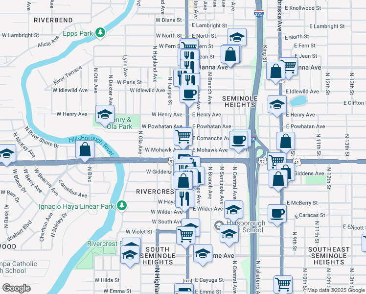 map of restaurants, bars, coffee shops, grocery stores, and more near 5507 U.S. 41 Business in Tampa