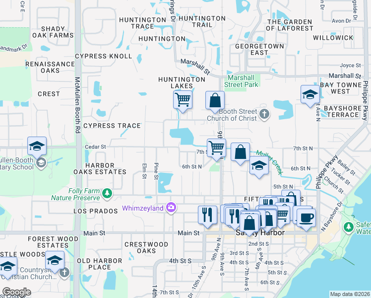 map of restaurants, bars, coffee shops, grocery stores, and more near 1155 7th Street North in Safety Harbor