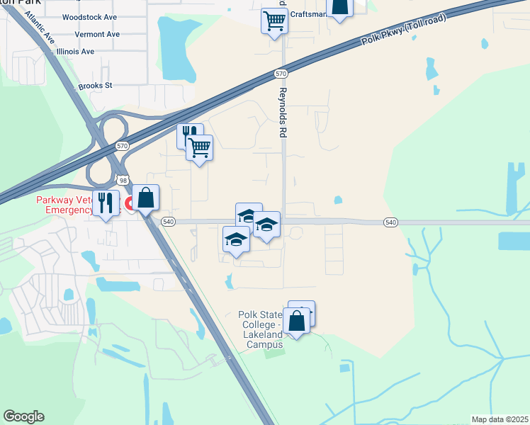 map of restaurants, bars, coffee shops, grocery stores, and more near 3330 Winter Lake Road in Lakeland