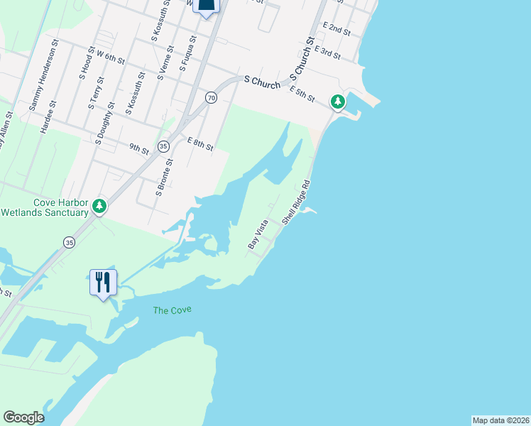 map of restaurants, bars, coffee shops, grocery stores, and more near 2601 Bay Vista in Rockport
