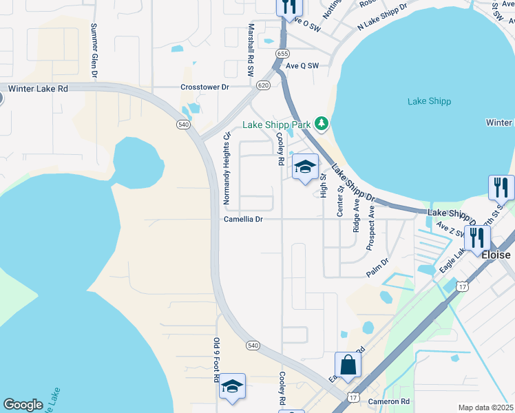 map of restaurants, bars, coffee shops, grocery stores, and more near 1326 Normandy Heights Circle in Winter Haven