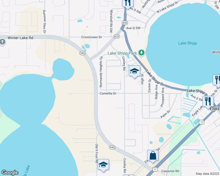 map of restaurants, bars, coffee shops, grocery stores, and more near 1326 Normandy Heights Circle in Winter Haven
