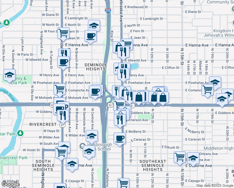 map of restaurants, bars, coffee shops, grocery stores, and more near 5505 North Miami Avenue in Tampa