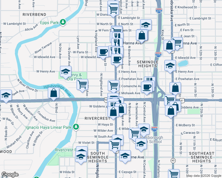 map of restaurants, bars, coffee shops, grocery stores, and more near 5507 U.S. 41 Business in Tampa