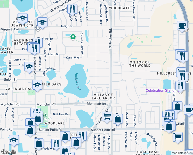 map of restaurants, bars, coffee shops, grocery stores, and more near 2253 Norwegian Drive in Clearwater