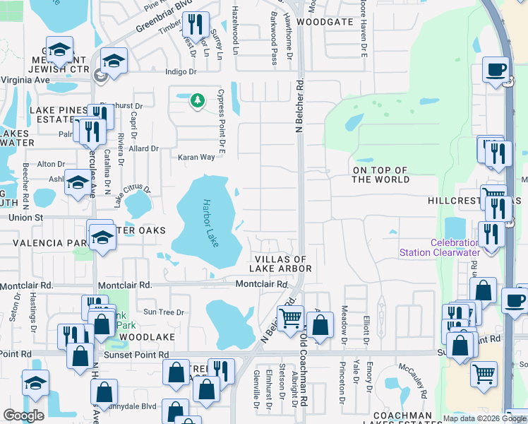 map of restaurants, bars, coffee shops, grocery stores, and more near 2253 Norwegian Drive in Clearwater