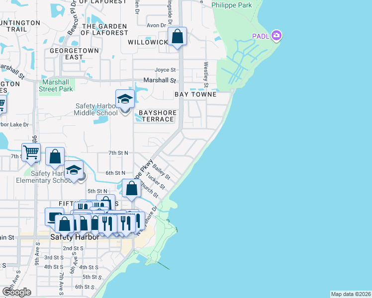 map of restaurants, bars, coffee shops, grocery stores, and more near 1045 Jesse Avenue in Safety Harbor