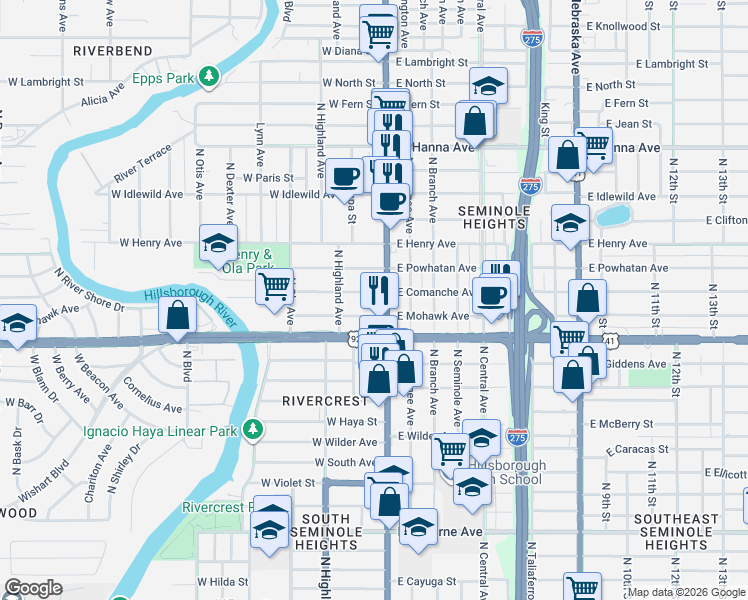 map of restaurants, bars, coffee shops, grocery stores, and more near 5507 U.S. 41 Business in Tampa