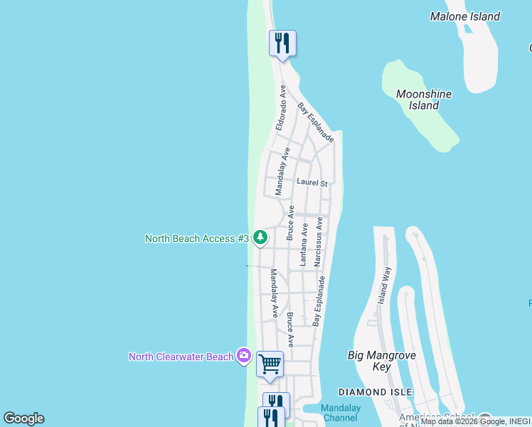 map of restaurants, bars, coffee shops, grocery stores, and more near 880 Mandalay Avenue in Clearwater