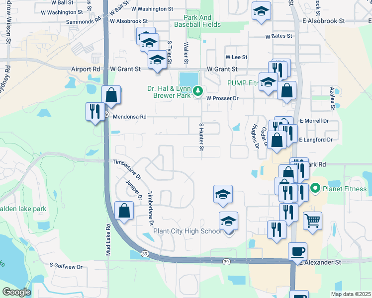 map of restaurants, bars, coffee shops, grocery stores, and more near 809 West Russell Drive in Plant City