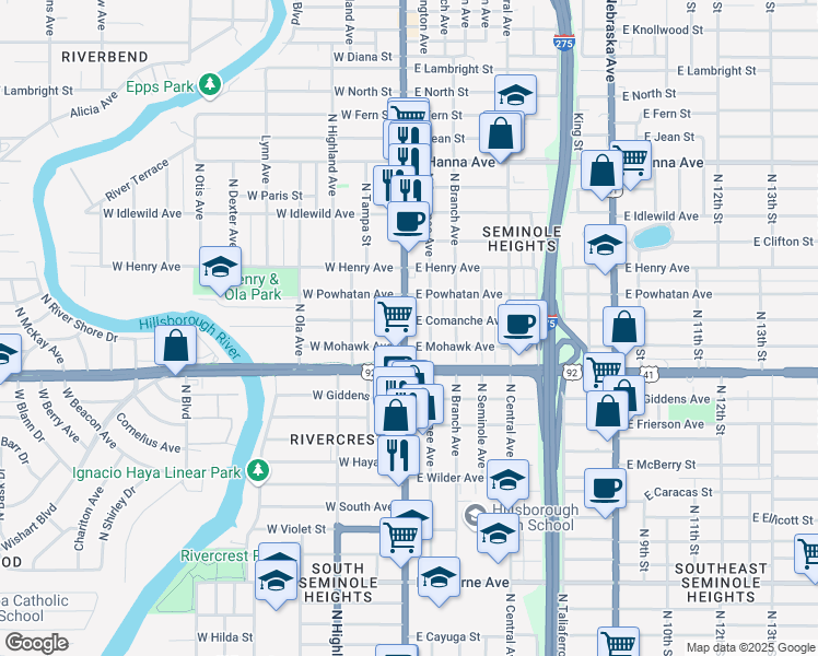 map of restaurants, bars, coffee shops, grocery stores, and more near 5507 U.S. 41 Business in Tampa