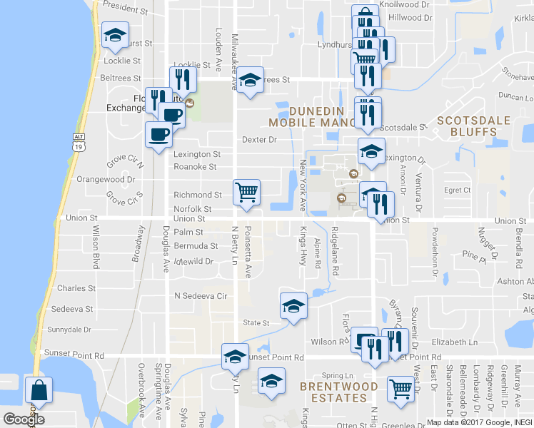 map of restaurants, bars, coffee shops, grocery stores, and more near 658 Union Street in Dunedin