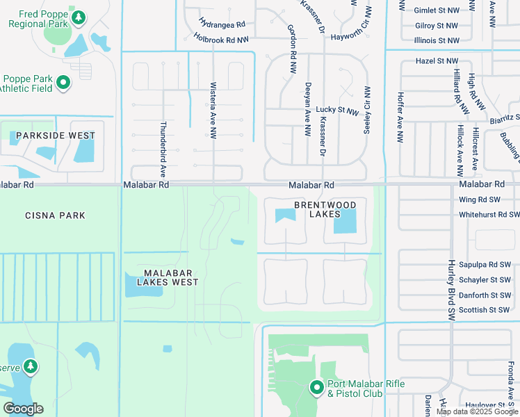 map of restaurants, bars, coffee shops, grocery stores, and more near 289 Wishing Well Circle Southwest in Palm Bay