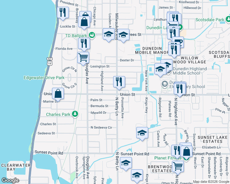 map of restaurants, bars, coffee shops, grocery stores, and more near 559 Norfolk Street in Dunedin