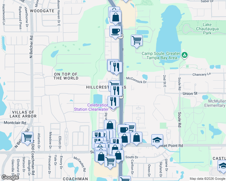 map of restaurants, bars, coffee shops, grocery stores, and more near 24862 U.S. 19 in Clearwater