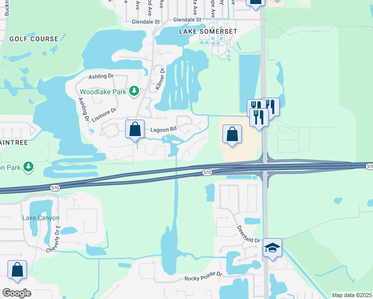 map of restaurants, bars, coffee shops, grocery stores, and more near 1736 Turtle Rock Court in Lakeland