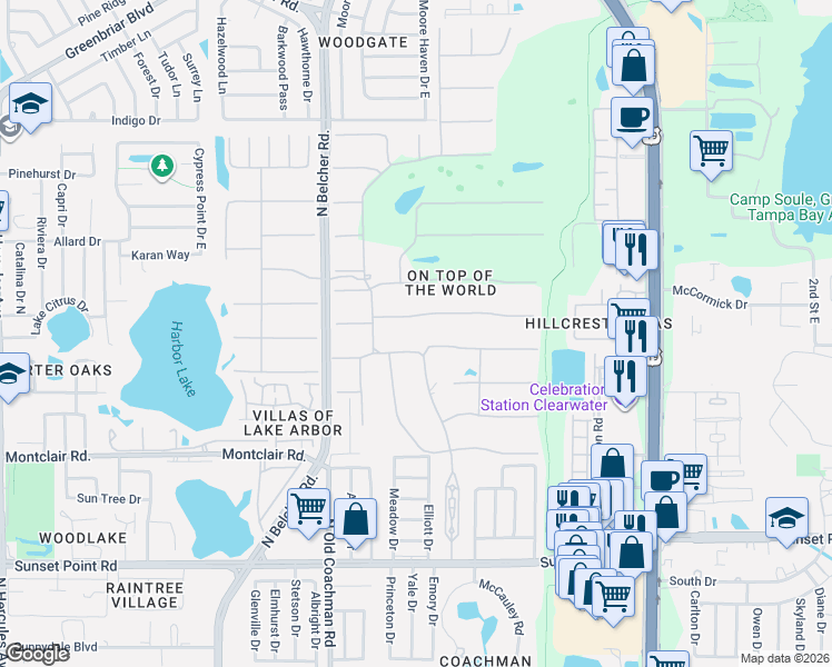 map of restaurants, bars, coffee shops, grocery stores, and more near 2380 World Parkway Boulevard in Clearwater