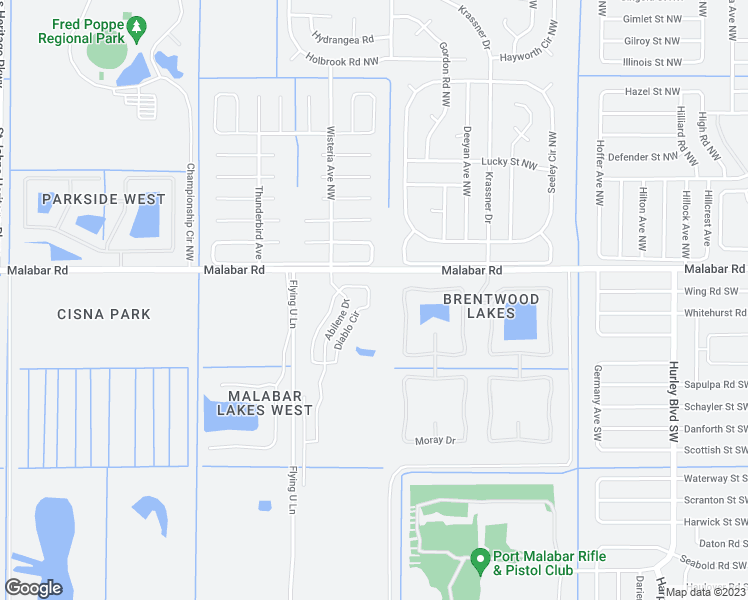 map of restaurants, bars, coffee shops, grocery stores, and more near 289 Wishing Well Circle Southwest in Palm Bay