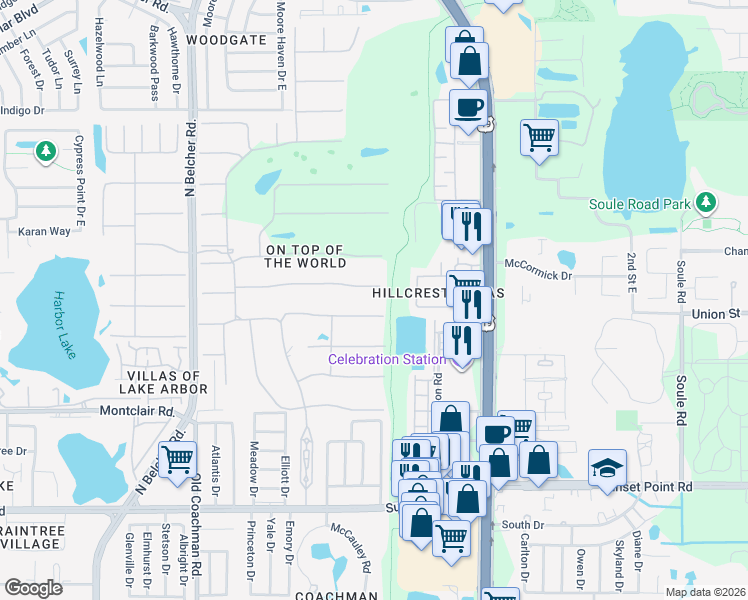 map of restaurants, bars, coffee shops, grocery stores, and more near 2458 Columbia Drive in Clearwater