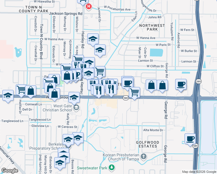 map of restaurants, bars, coffee shops, grocery stores, and more near 6933 West Mohawk Avenue in Tampa