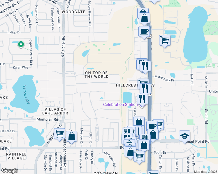 map of restaurants, bars, coffee shops, grocery stores, and more near 2448 Columbia Drive in Clearwater