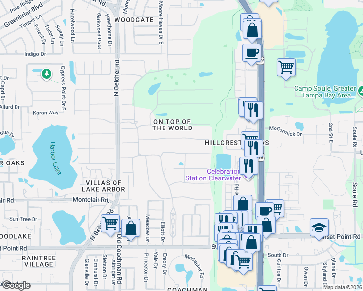 map of restaurants, bars, coffee shops, grocery stores, and more near 2428 Columbia Drive in Clearwater