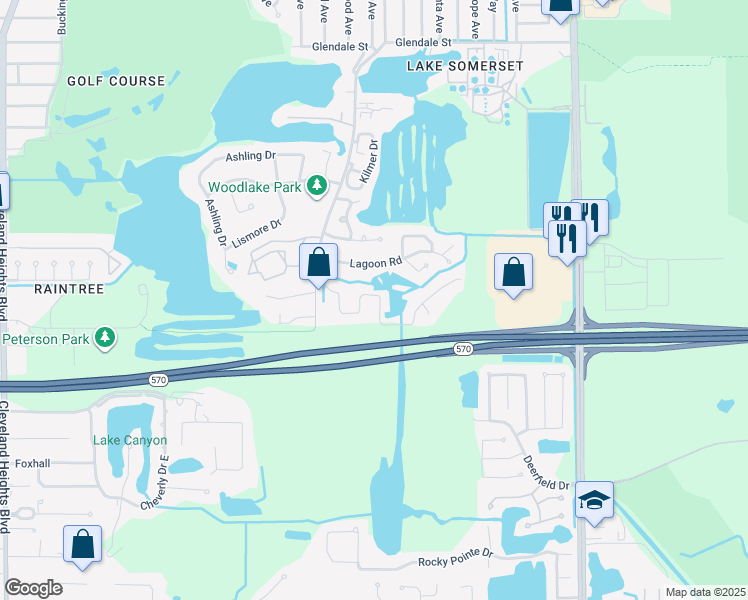 map of restaurants, bars, coffee shops, grocery stores, and more near 1641 Turtle Rock Drive in Lakeland