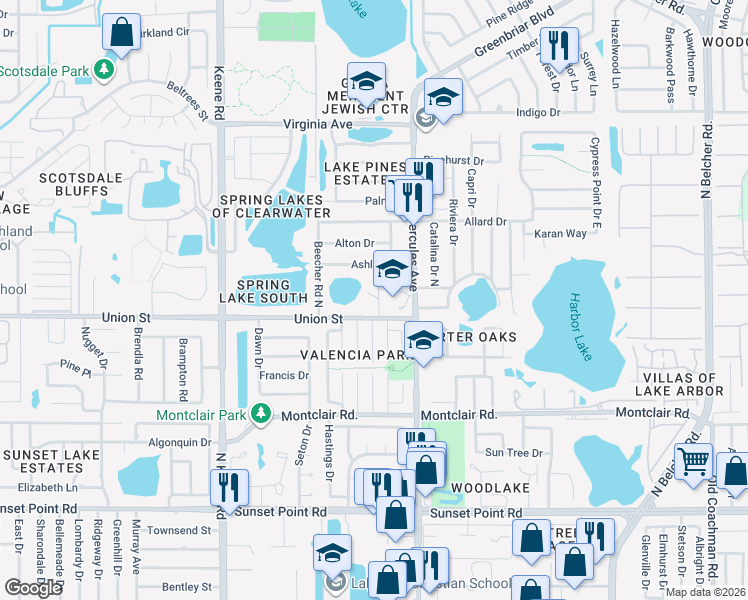 map of restaurants, bars, coffee shops, grocery stores, and more near 1960 Union Street in Clearwater