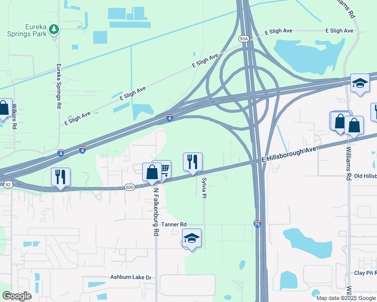 map of restaurants, bars, coffee shops, grocery stores, and more near 10200 East Us Highway 92 in Tampa