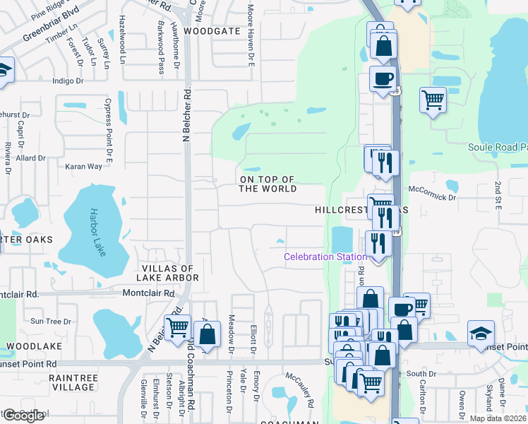 map of restaurants, bars, coffee shops, grocery stores, and more near 2428 Columbia Drive in Clearwater