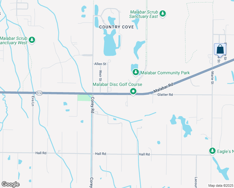 map of restaurants, bars, coffee shops, grocery stores, and more near 1741 Malabar Road in Malabar
