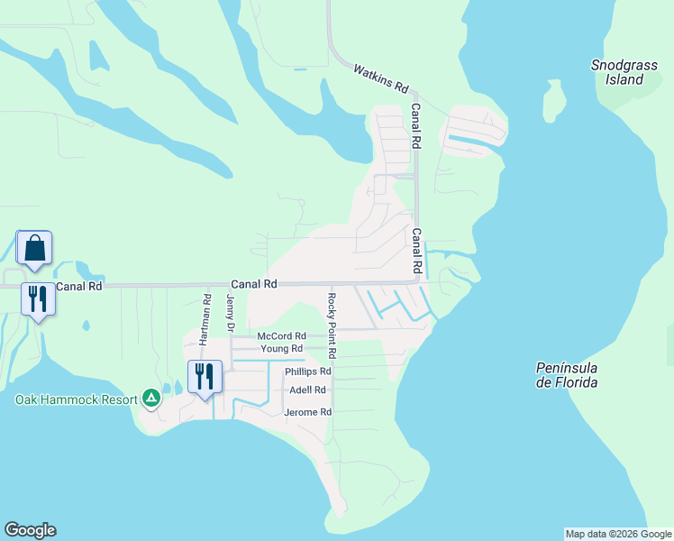 map of restaurants, bars, coffee shops, grocery stores, and more near 6730 Rocky Point Road in Lake Wales
