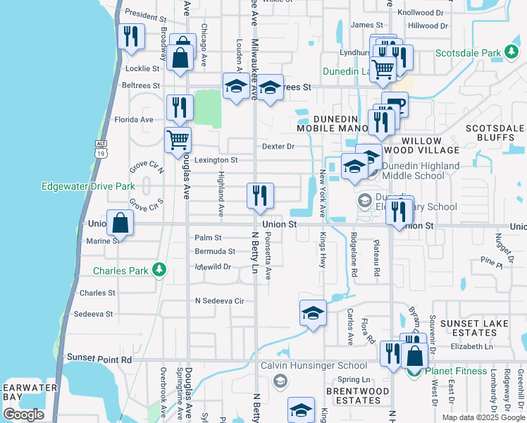 map of restaurants, bars, coffee shops, grocery stores, and more near in Dunedin