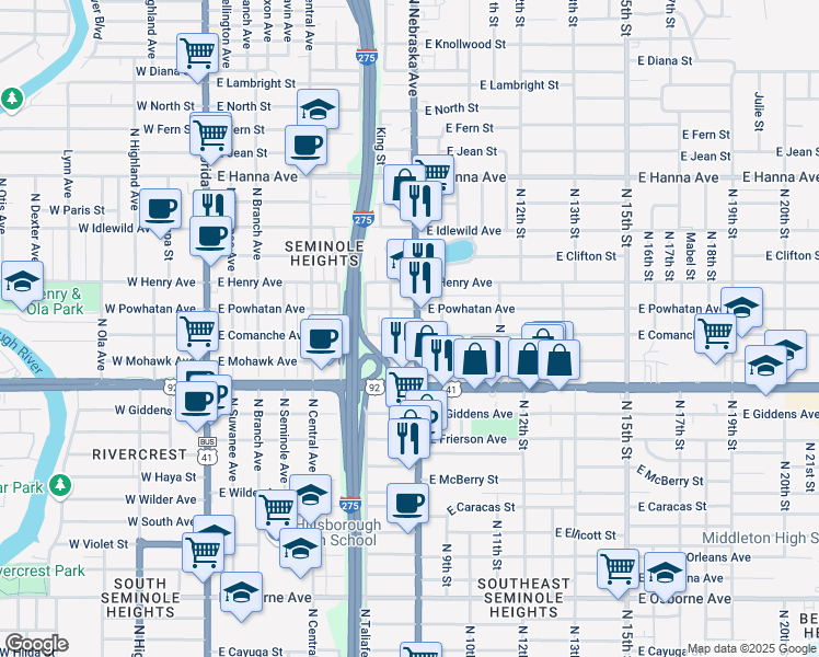map of restaurants, bars, coffee shops, grocery stores, and more near 5505 N Miami Ave in Tampa