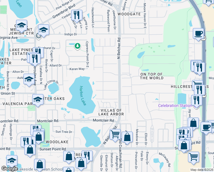 map of restaurants, bars, coffee shops, grocery stores, and more near 2254 Norwegian Drive in Clearwater
