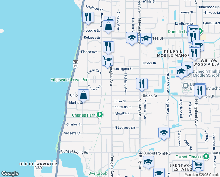 map of restaurants, bars, coffee shops, grocery stores, and more near 28 Douglas Avenue in Dunedin