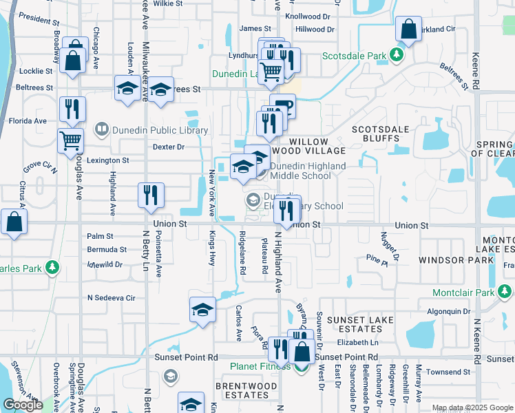 map of restaurants, bars, coffee shops, grocery stores, and more near 900 Union Street in Dunedin