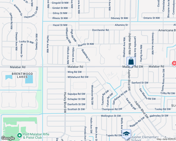 map of restaurants, bars, coffee shops, grocery stores, and more near 137 Watoga Avenue Southwest in Palm Bay