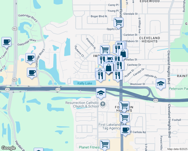 map of restaurants, bars, coffee shops, grocery stores, and more near 432 Barbados Circle in Lakeland