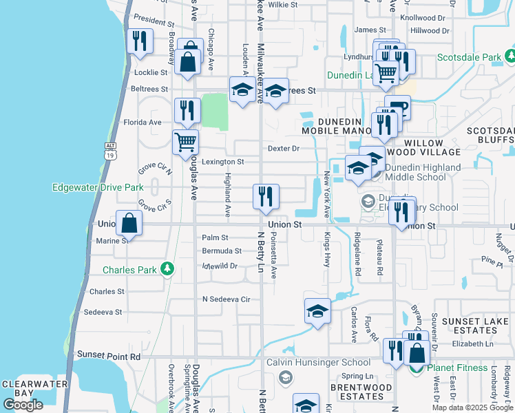 map of restaurants, bars, coffee shops, grocery stores, and more near 559 Richmond Street in Dunedin