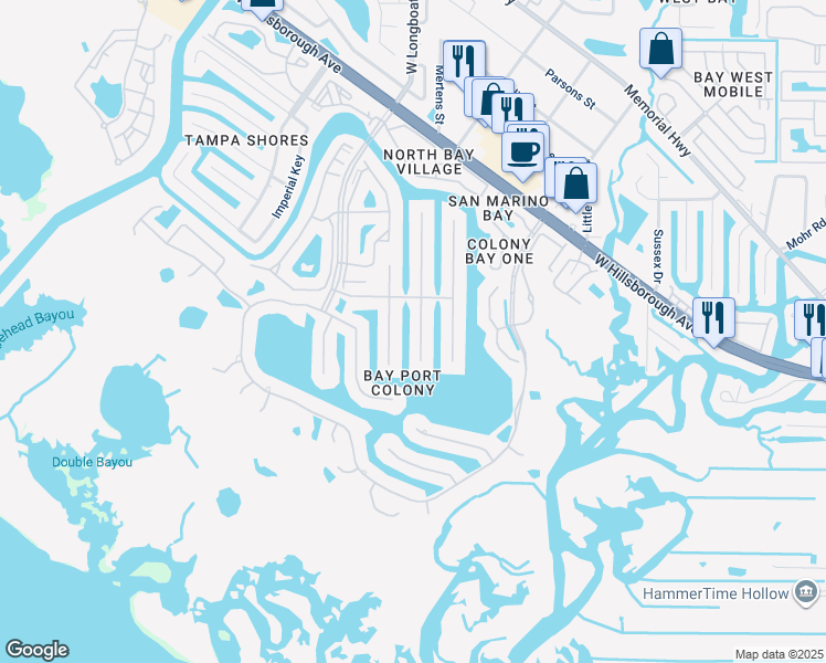 map of restaurants, bars, coffee shops, grocery stores, and more near 5820 Schooner Way in Tampa