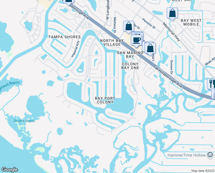 map of restaurants, bars, coffee shops, grocery stores, and more near 5820 Schooner Way in Tampa