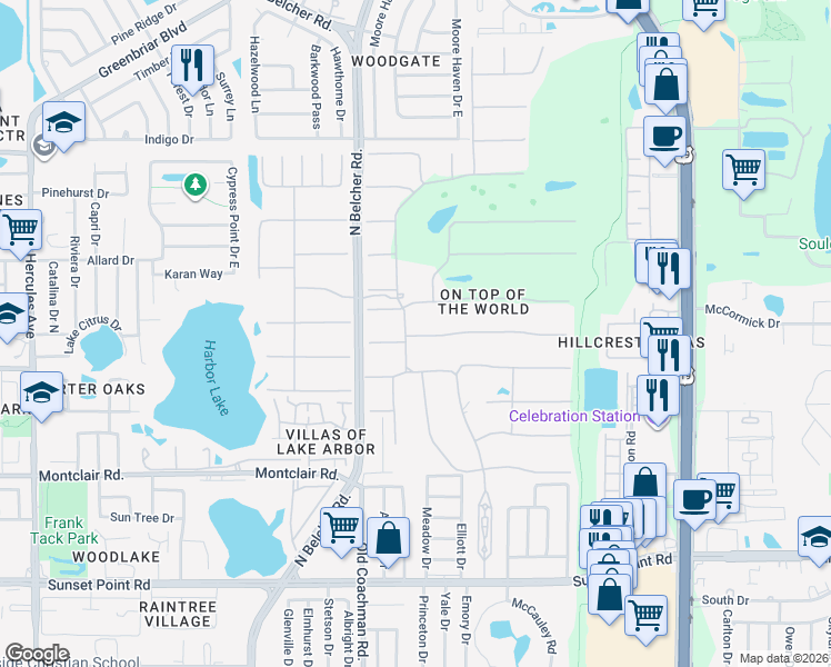 map of restaurants, bars, coffee shops, grocery stores, and more near 2359 Finlandia Lane in Clearwater