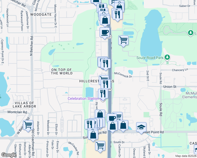 map of restaurants, bars, coffee shops, grocery stores, and more near 24862 U.S. 19 in Clearwater