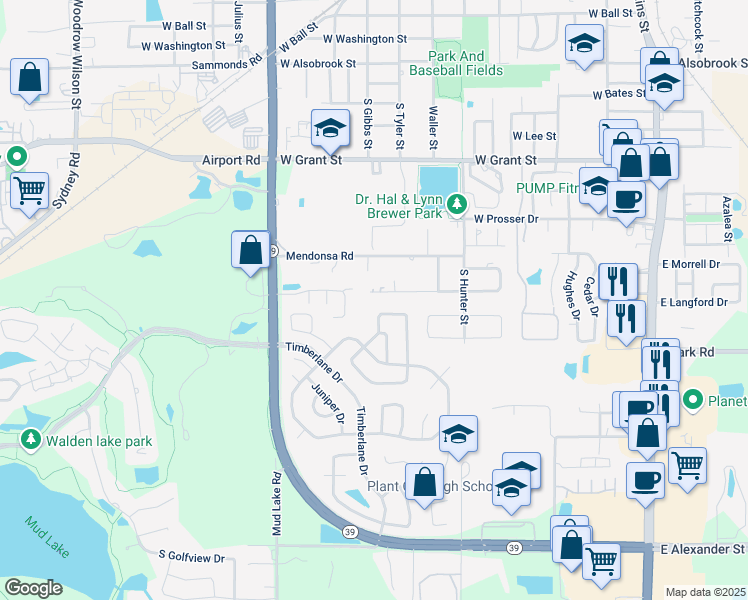 map of restaurants, bars, coffee shops, grocery stores, and more near 1202 West Pinedale Drive in Plant City