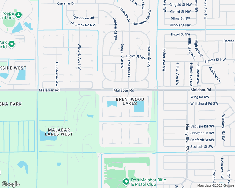 map of restaurants, bars, coffee shops, grocery stores, and more near 365 Wishing Well Circle Southwest in Palm Bay