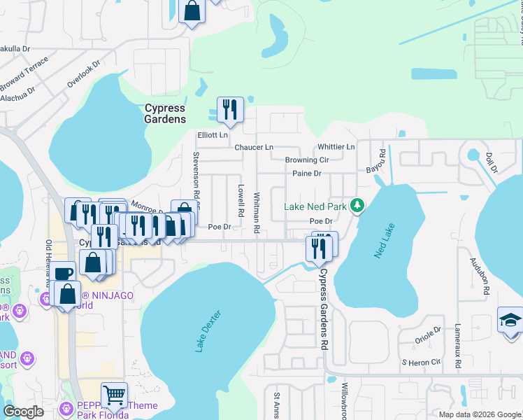 map of restaurants, bars, coffee shops, grocery stores, and more near 226 Kilmer Lane in Winter Haven