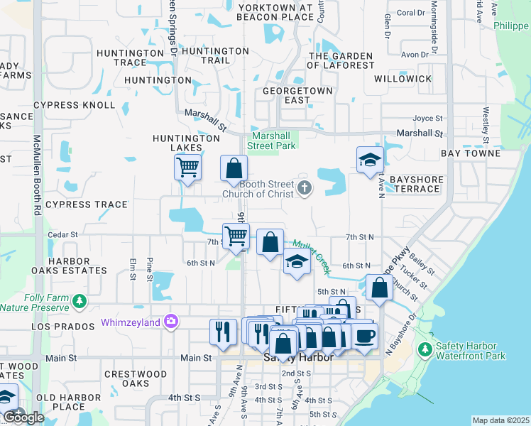 map of restaurants, bars, coffee shops, grocery stores, and more near 714 Booth Street in Safety Harbor