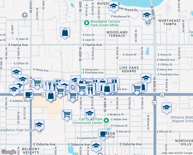 map of restaurants, bars, coffee shops, grocery stores, and more near 3208 Deleuil Avenue in Tampa