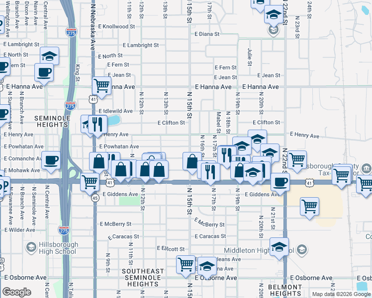 map of restaurants, bars, coffee shops, grocery stores, and more near in Tampa